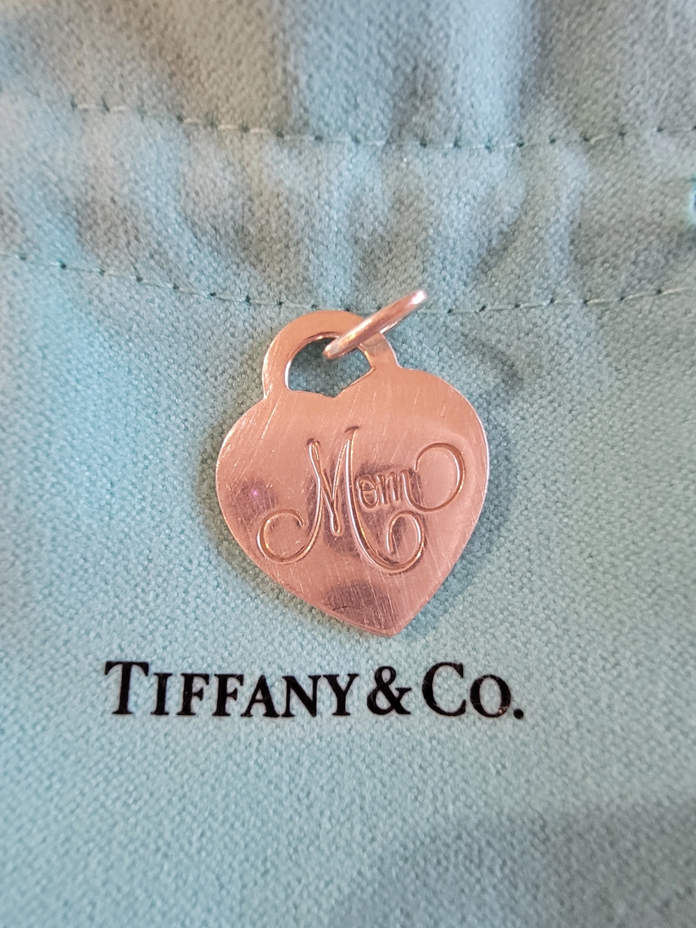 Tiffany & Co. Silver Mom Heart Charm Pendant.